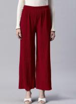 Lycra Maroon Daily Wear Pleated Plazzo